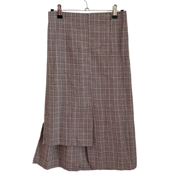 Oak + Fort One Size Skirt Midi Asymmetrical Hem Plaid Check Brown - Picture 1 of 10